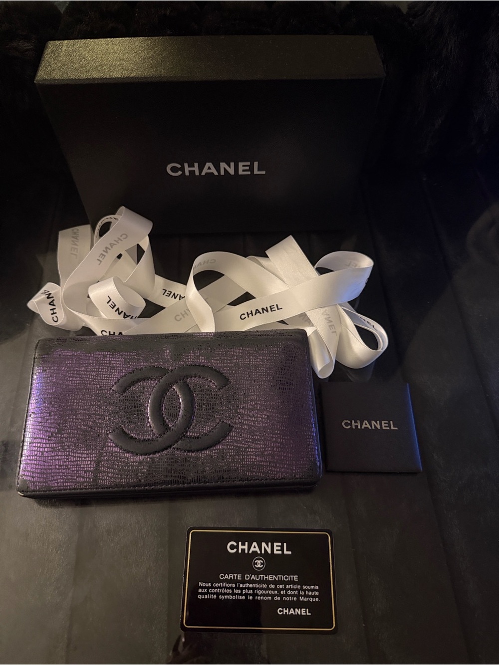 CHANEL Long Wallet Black & Purple